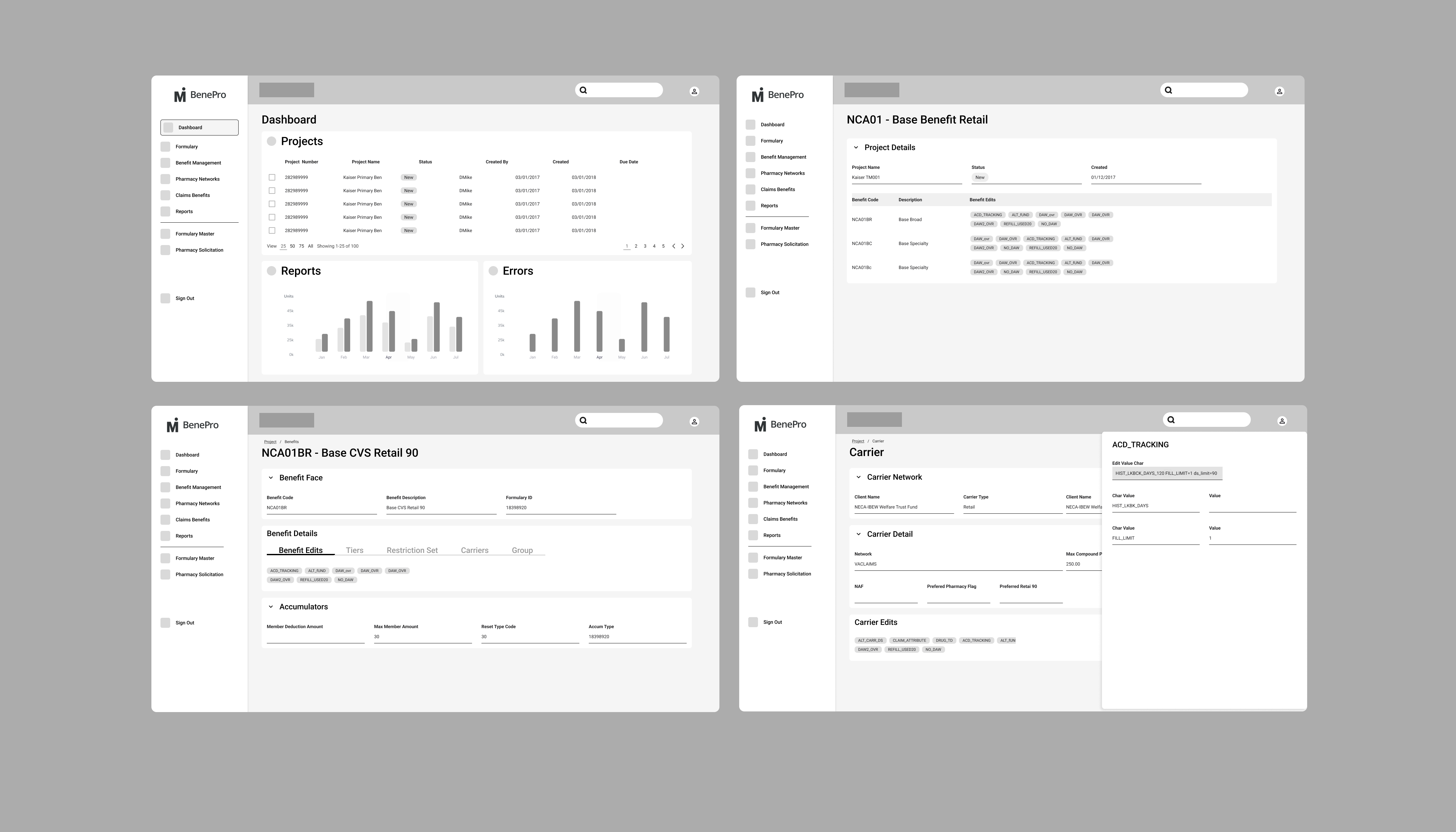 High Fidelity Mockups of Benefit Mocks